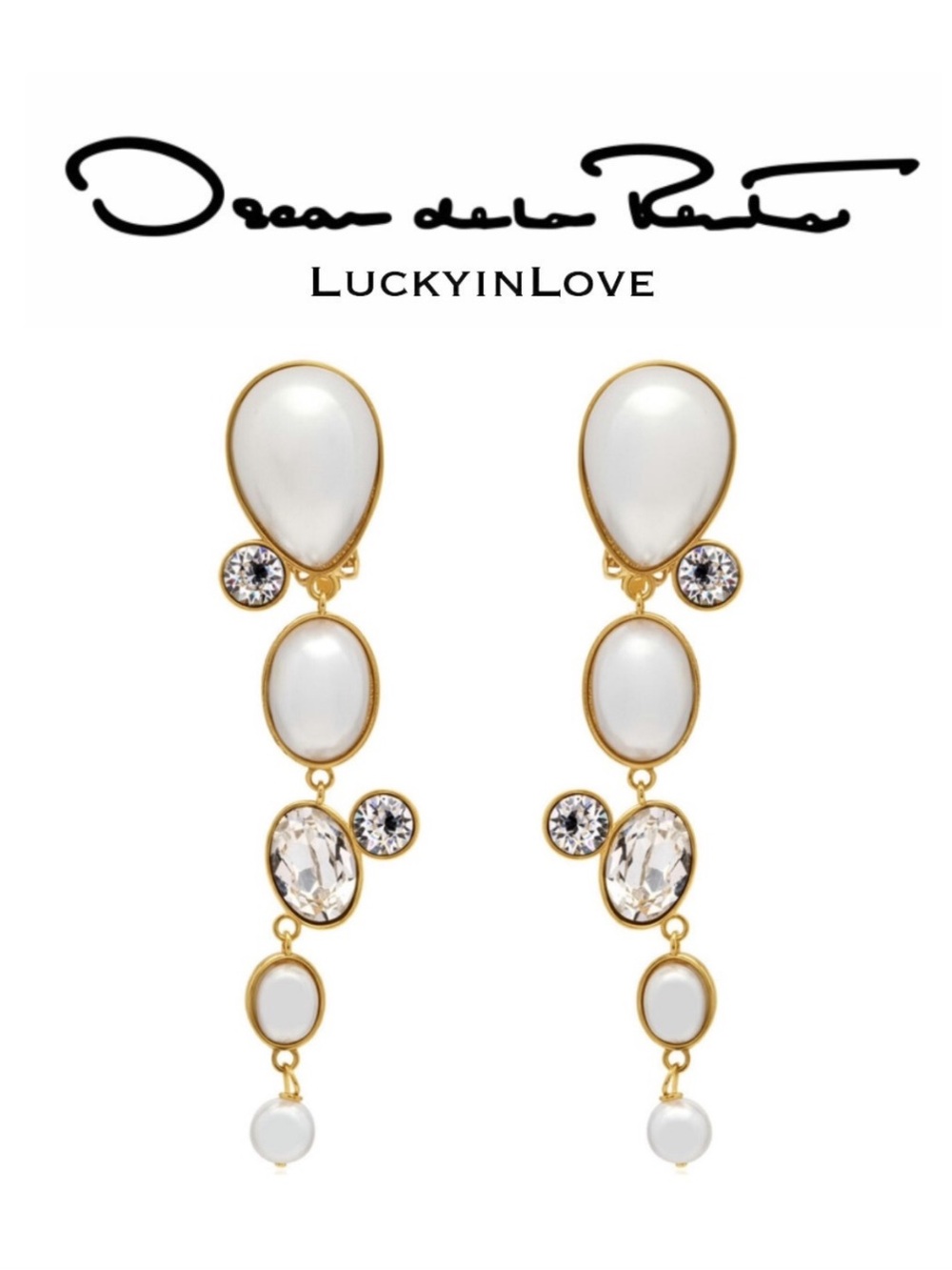 OSCAR de la RENTA Pearly Crystal Cascading Champagne Bubbles Clip drop earrings